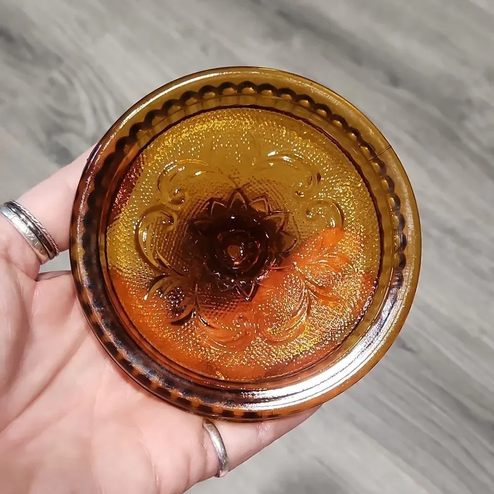 Vintage Set Of 2 Amber Tiara Indiana Glass Short Candlesticks